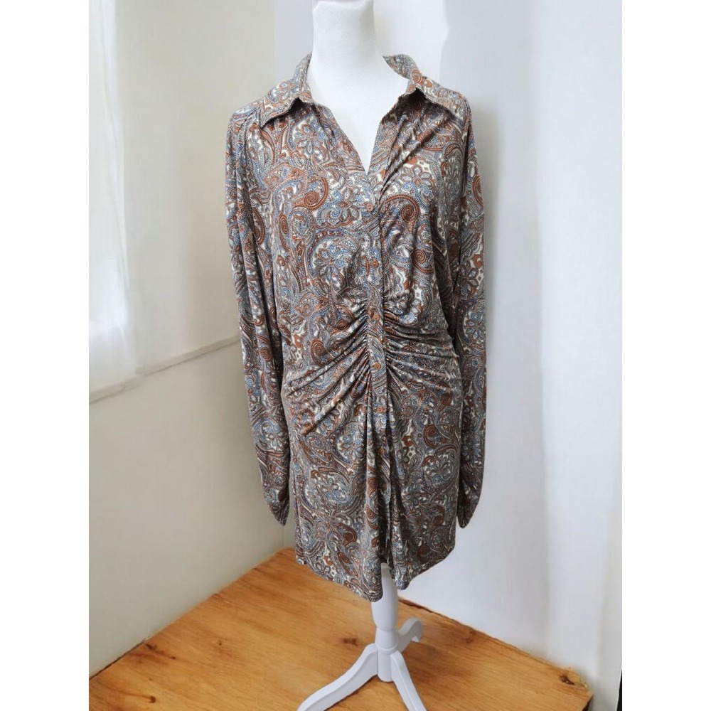 Dress Forum Los Angeles Paisley Ruched Long Sleeve Dress Sz‎ L